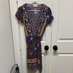 Vibrant Floral V-Neck Mini Dress